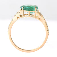 1.69 Ct Oval Mixed Cut Natural Emerald 14K Gold Ring