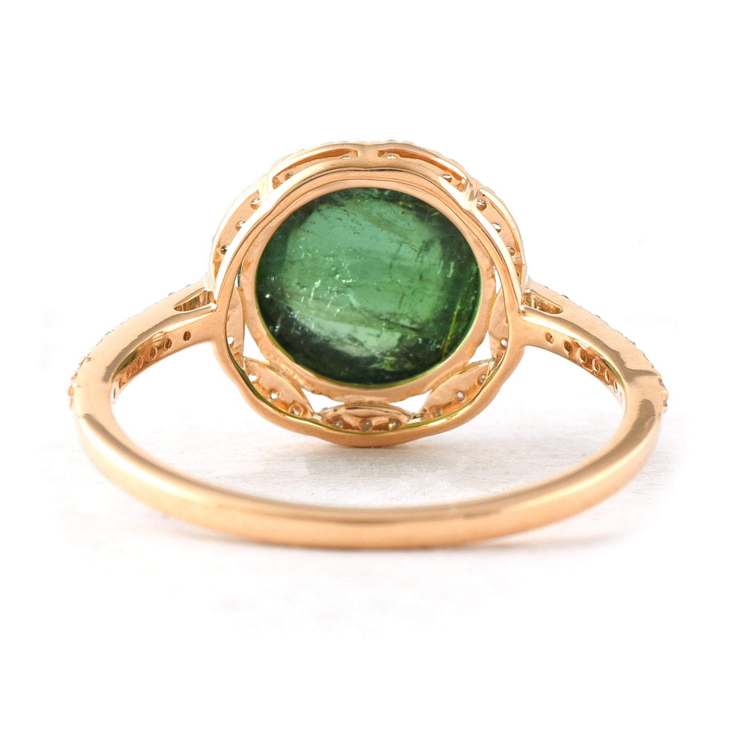 3.63 Ct Round Mixed Cut Natural Green Tourmaline 14K Gold Ring