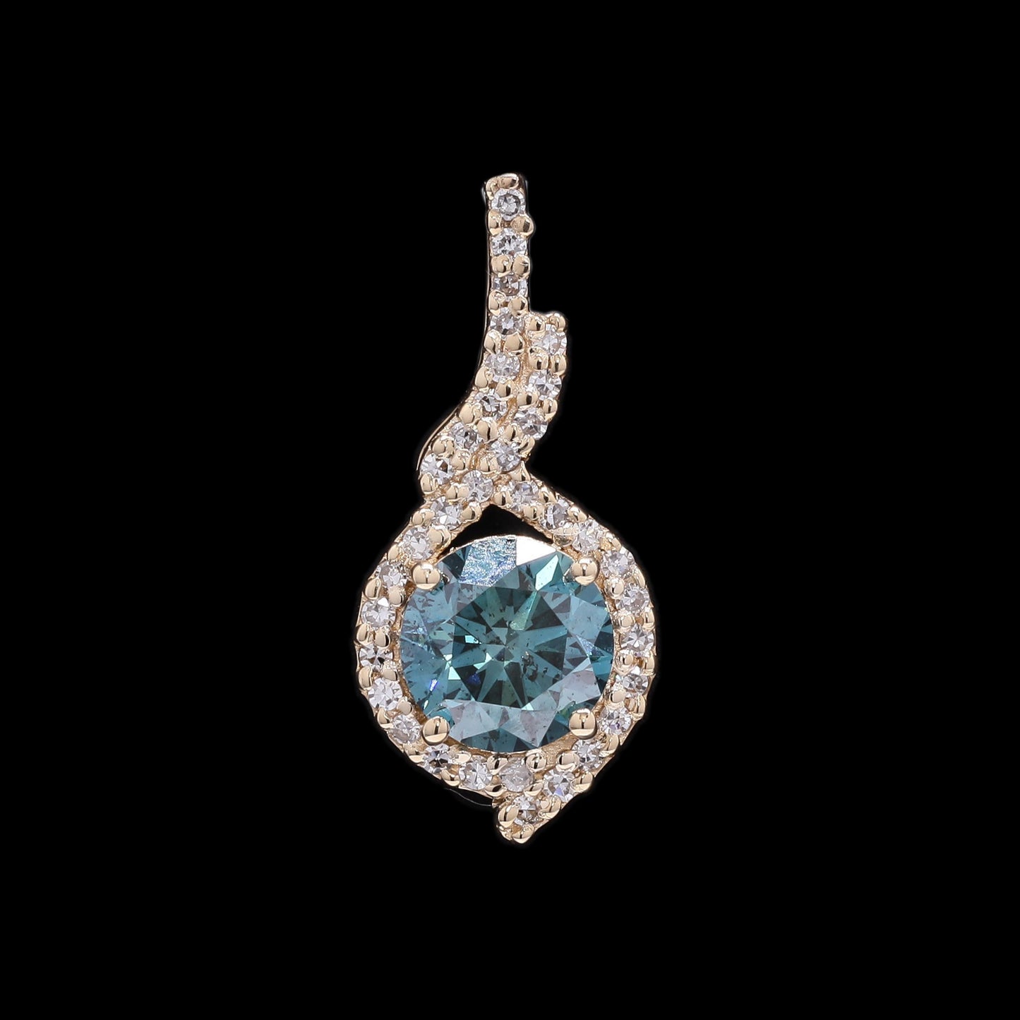 0.78 Ct Round Blue Diamond 14K Gold Pendant