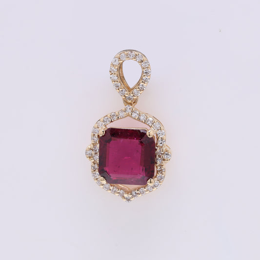 1.31 Ct Octagon Step Cut Natural Rubellite 14K Gold Pendant