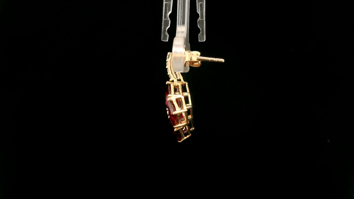 3.04 Ct Square Rubellite 14K Gold Earrings