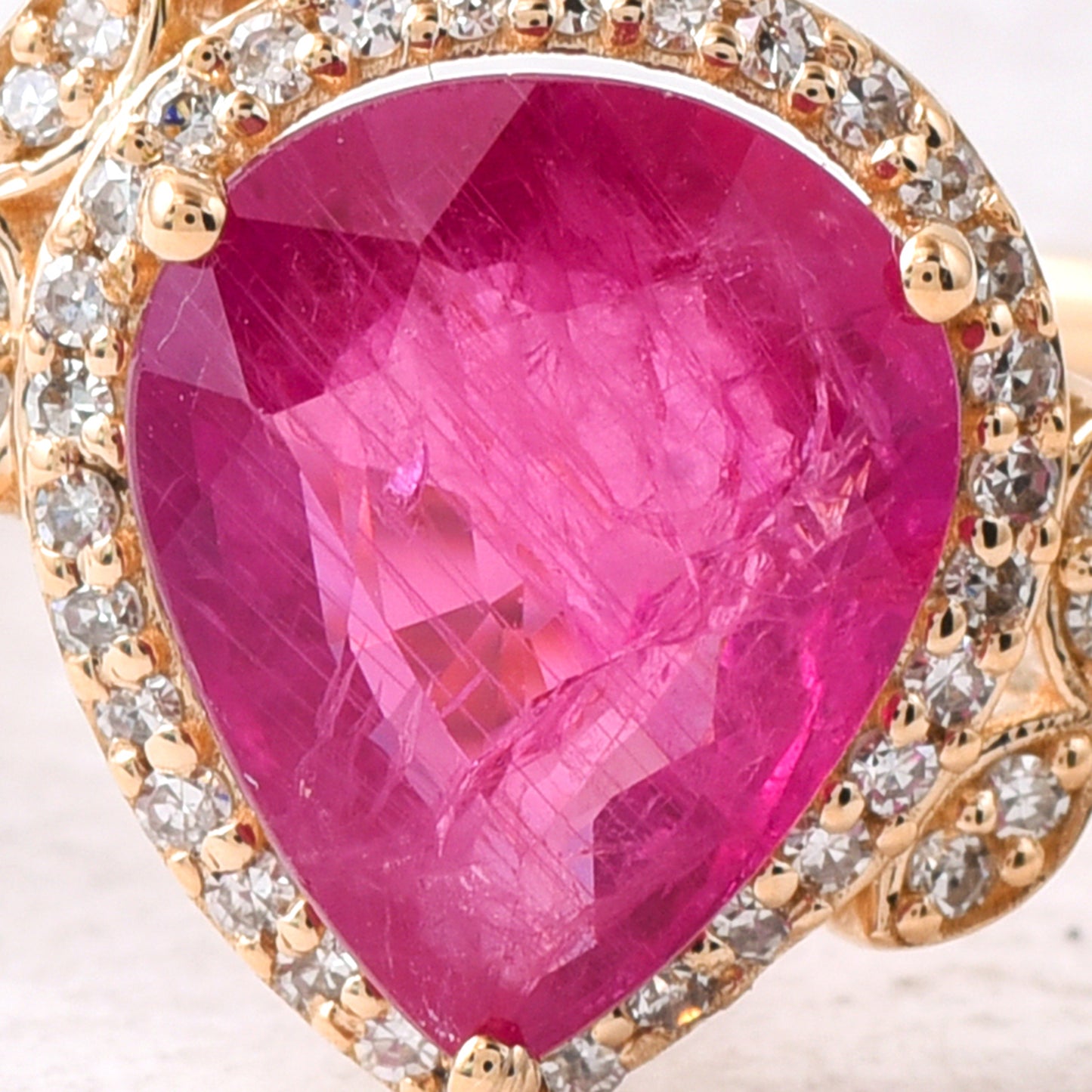2.45 Ct Pear Mixed Cut Natural Ruby 14K Gold Ring