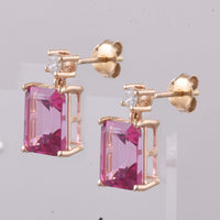 6.41 Ct Octagon Step Cut Natural Pink Topaz 14K Gold Earrings