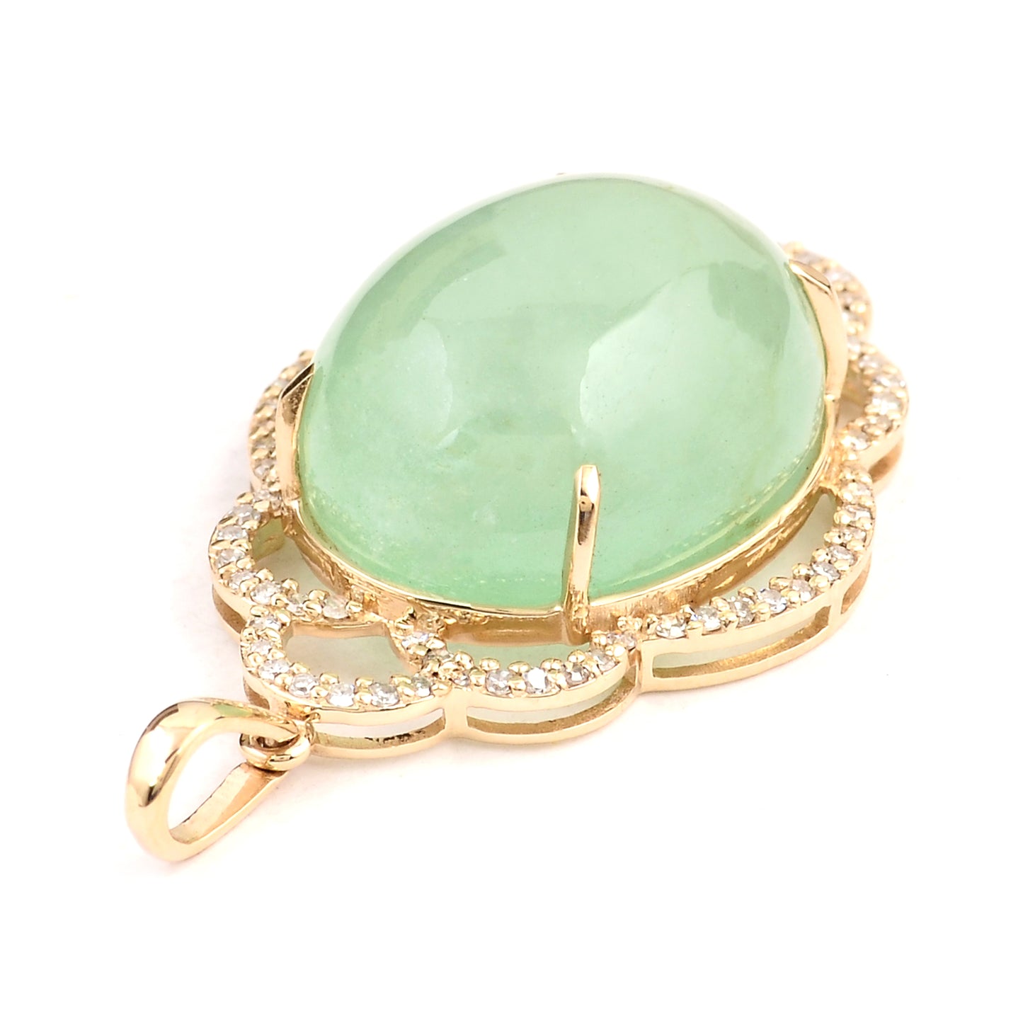 14.13 Ct Oval Cabochon Natural Beryl Emerald 14K Gold Pendant