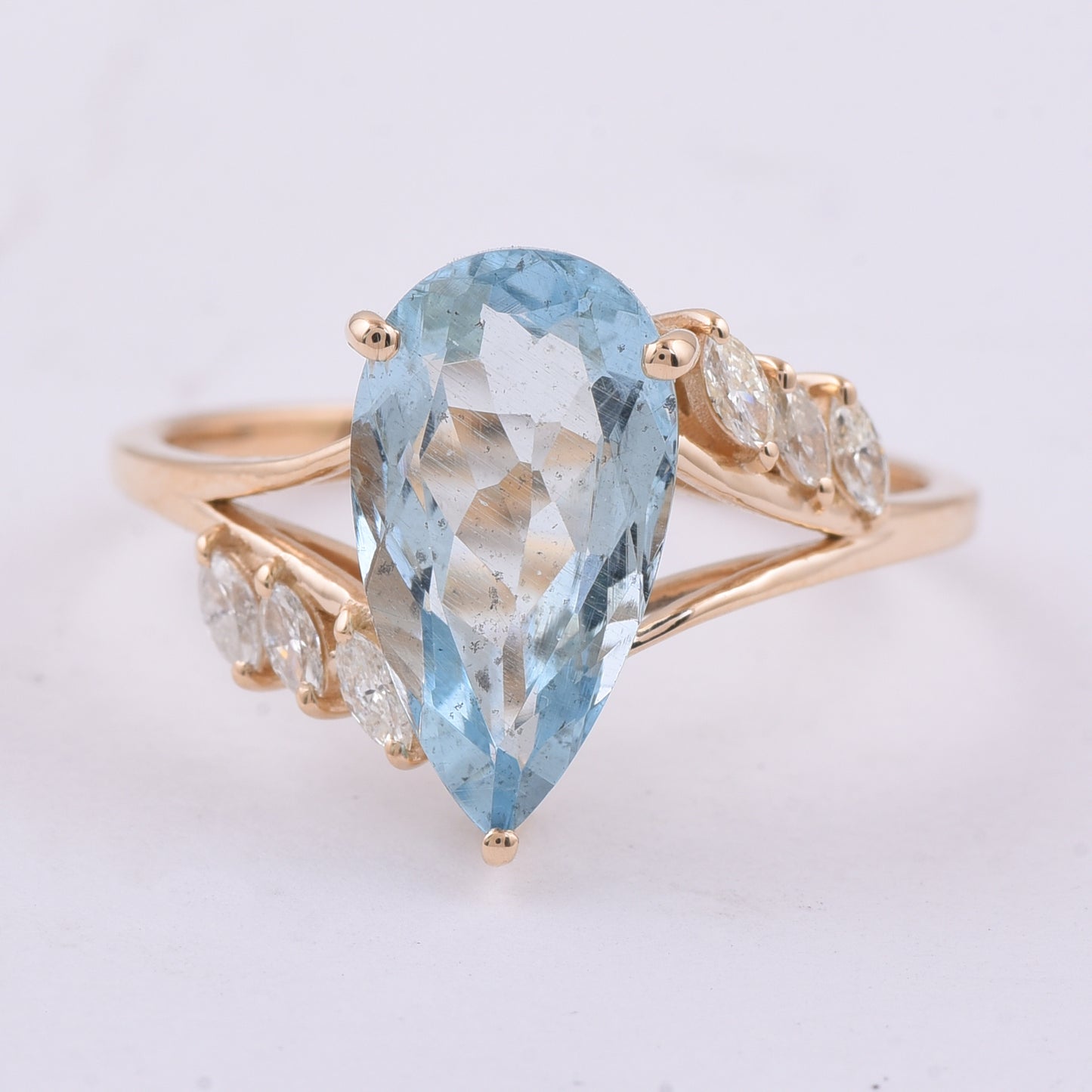 2.70 Ct Pear Natural Aquamarine 14K Gold Ring