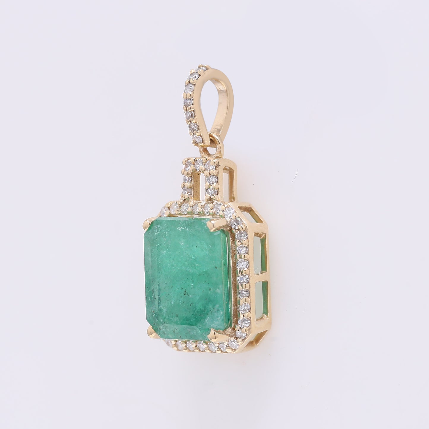 2.68 Ct Octagon Step Cut Natural Emerald 14K Gold Pendant