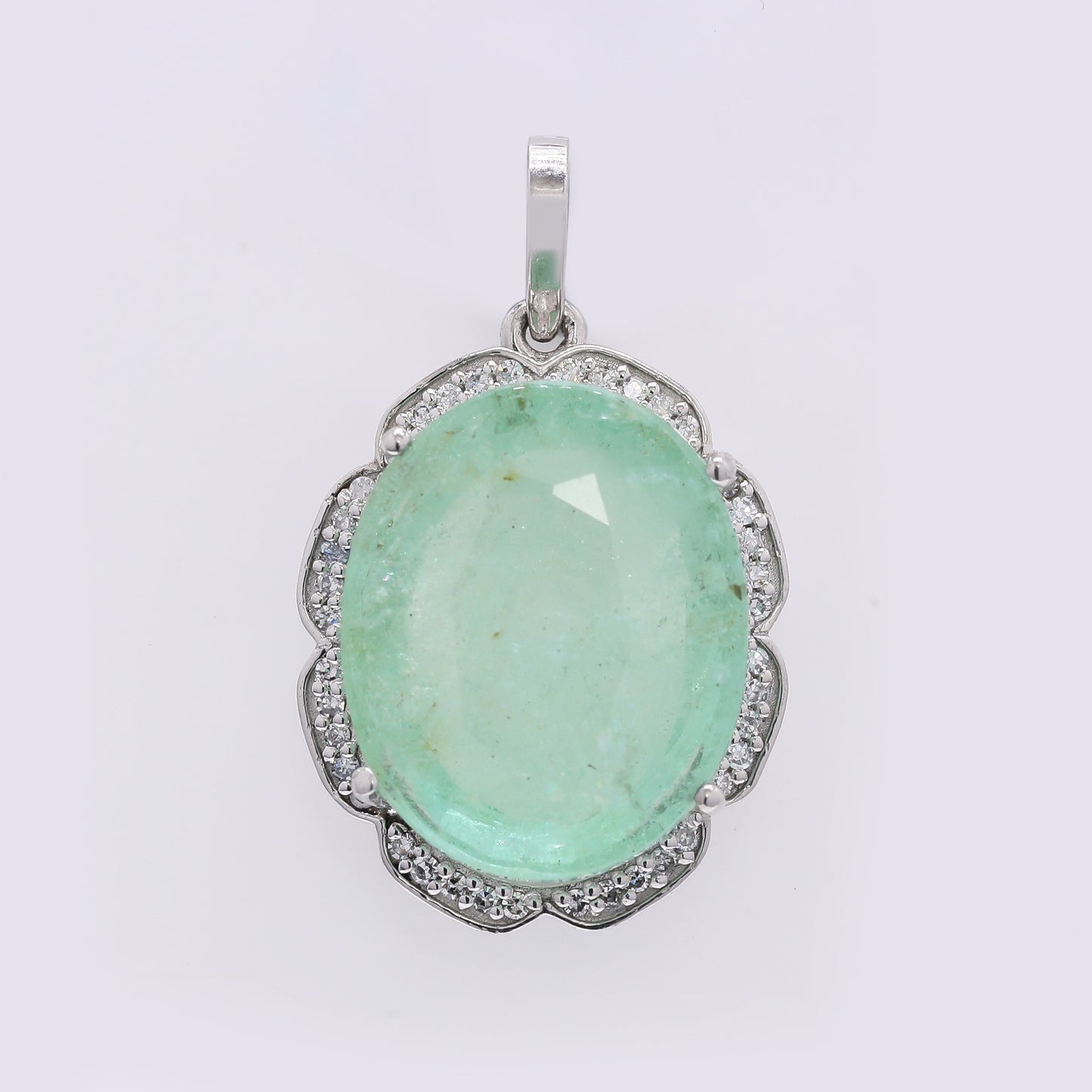 10.78 Ct Oval Mixed Cut Natural Beryl 950 Platinum Pendant