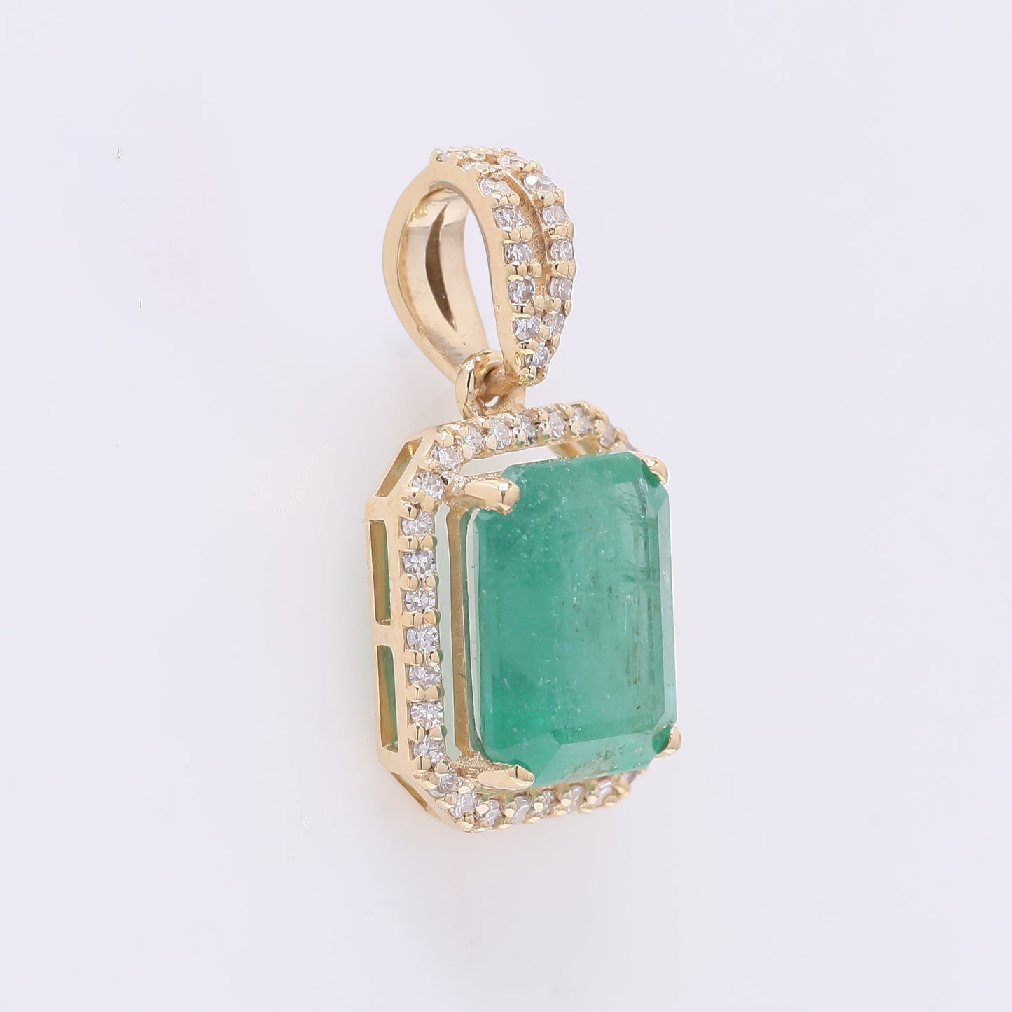 2.45 Ct Octagon Step Cut Natural Emerald 14K Gold Pendant