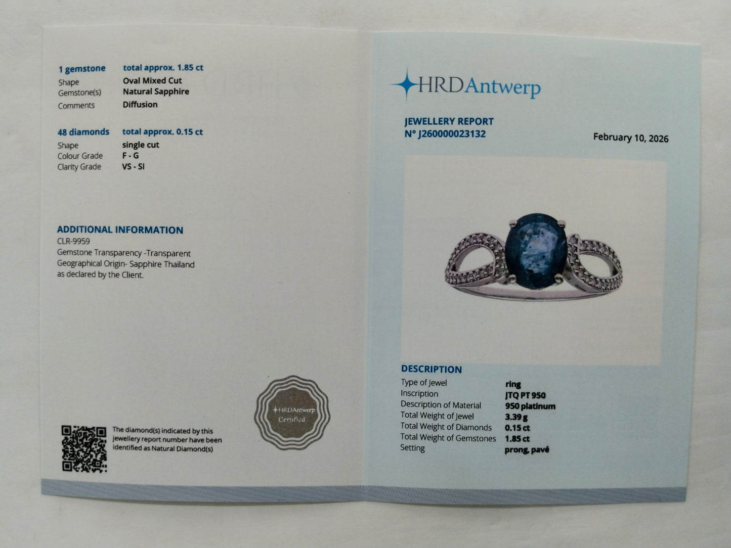 2.00 Ct Oval Mixed Cut Natural Sapphire 950 Platinum Ring