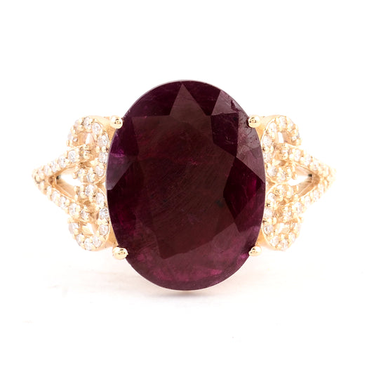 5.28 Ct Oval Mixed Cut Natural Corundum Ruby 14K Gold Ring