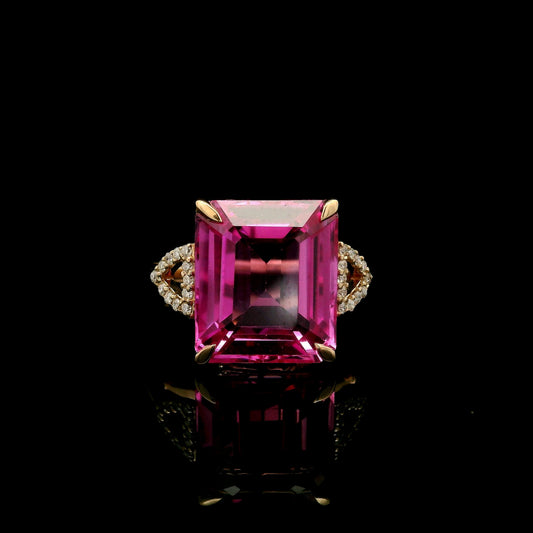 7.87 Ct Emerald Cut Lab Grown Pink Sapphire 14K Gold Ring