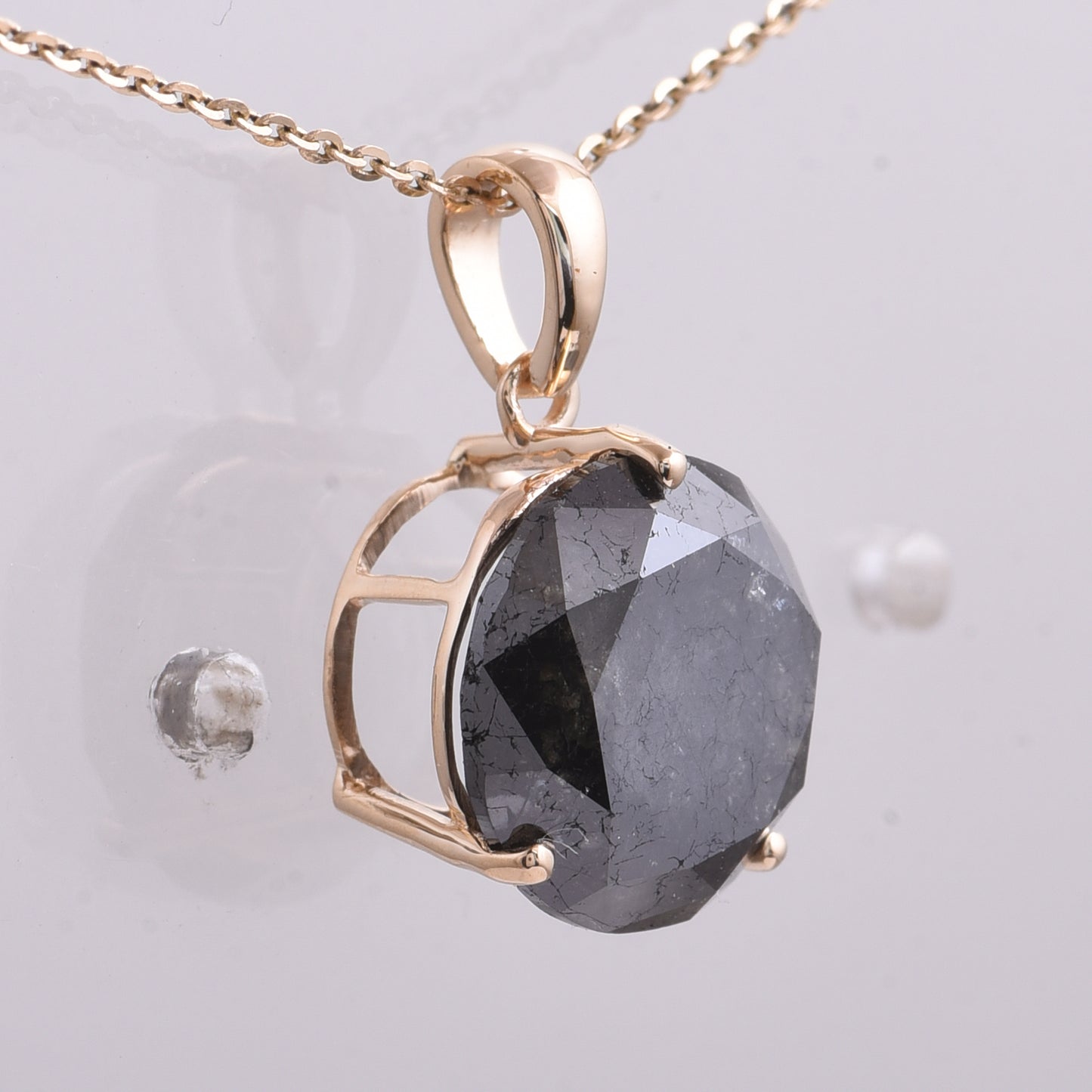 5.44 Ct Round Black Diamond 14K Gold Pendant
