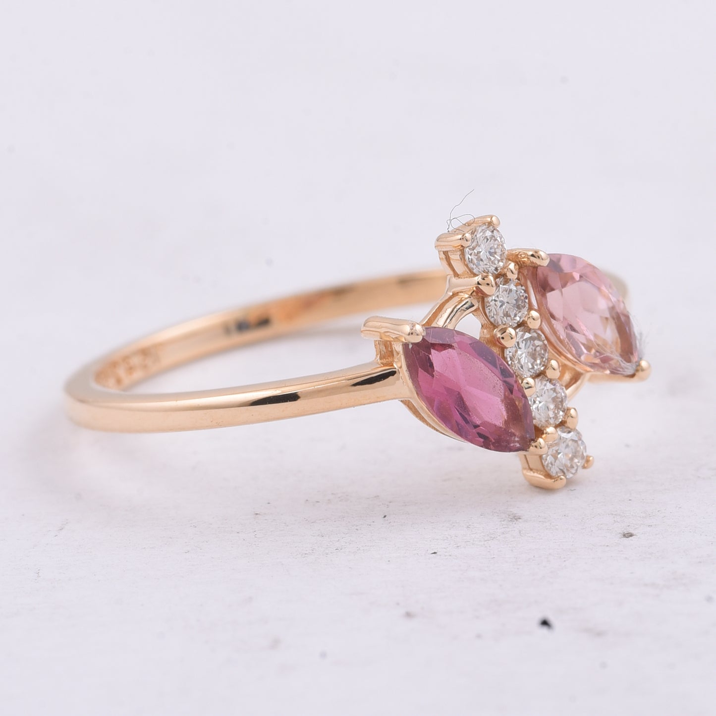 0.60 Ct Marquise Natural Multi Coloured Tourmaline 14K Gold Ring