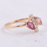 0.60 Ct Marquise Natural Multi Coloured Tourmaline 14K Gold Ring