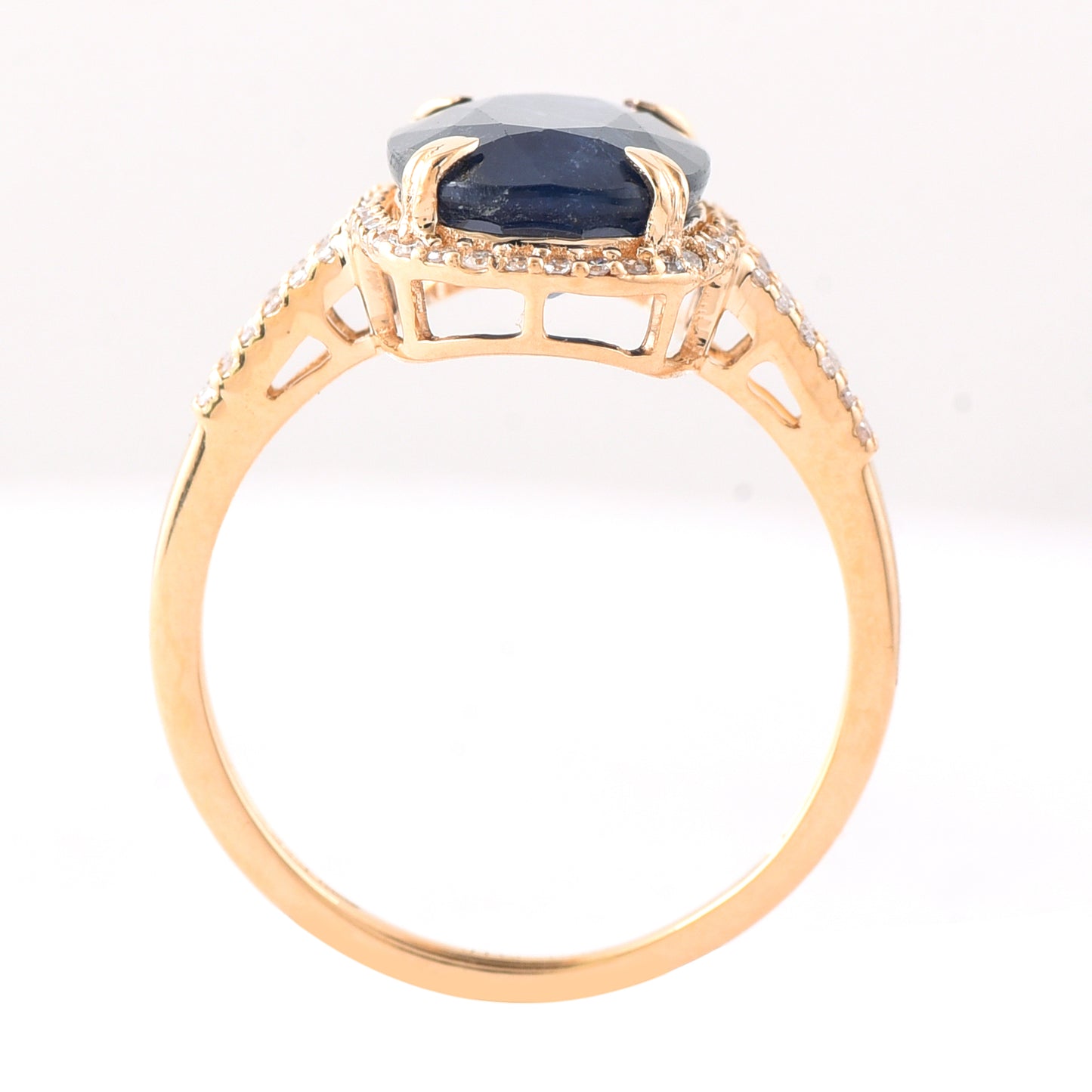 5.69 Ct Cushion Mixed Cut Natural Sapphire 14K Gold Ring