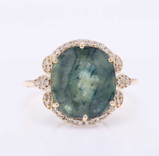 8.60 Ct Oval Mixed Cut Natural Sapphire 14K Gold Ring