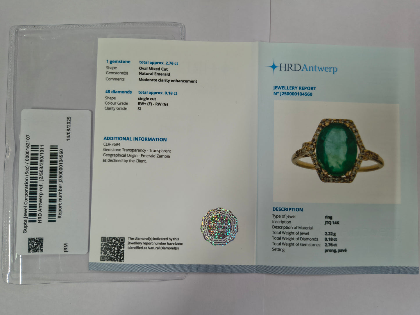 2.94 Ct Oval Mixed Cut Natural Emerald 14K Gold Ring