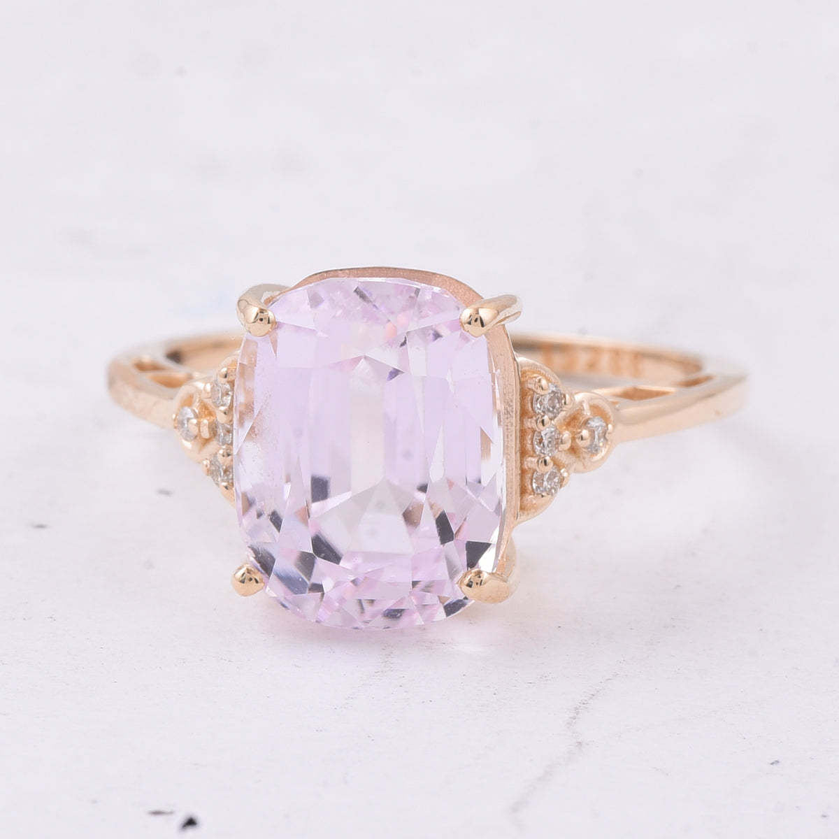 6.57 Ct Cushion Natural Kunzite 14K Gold Ring
