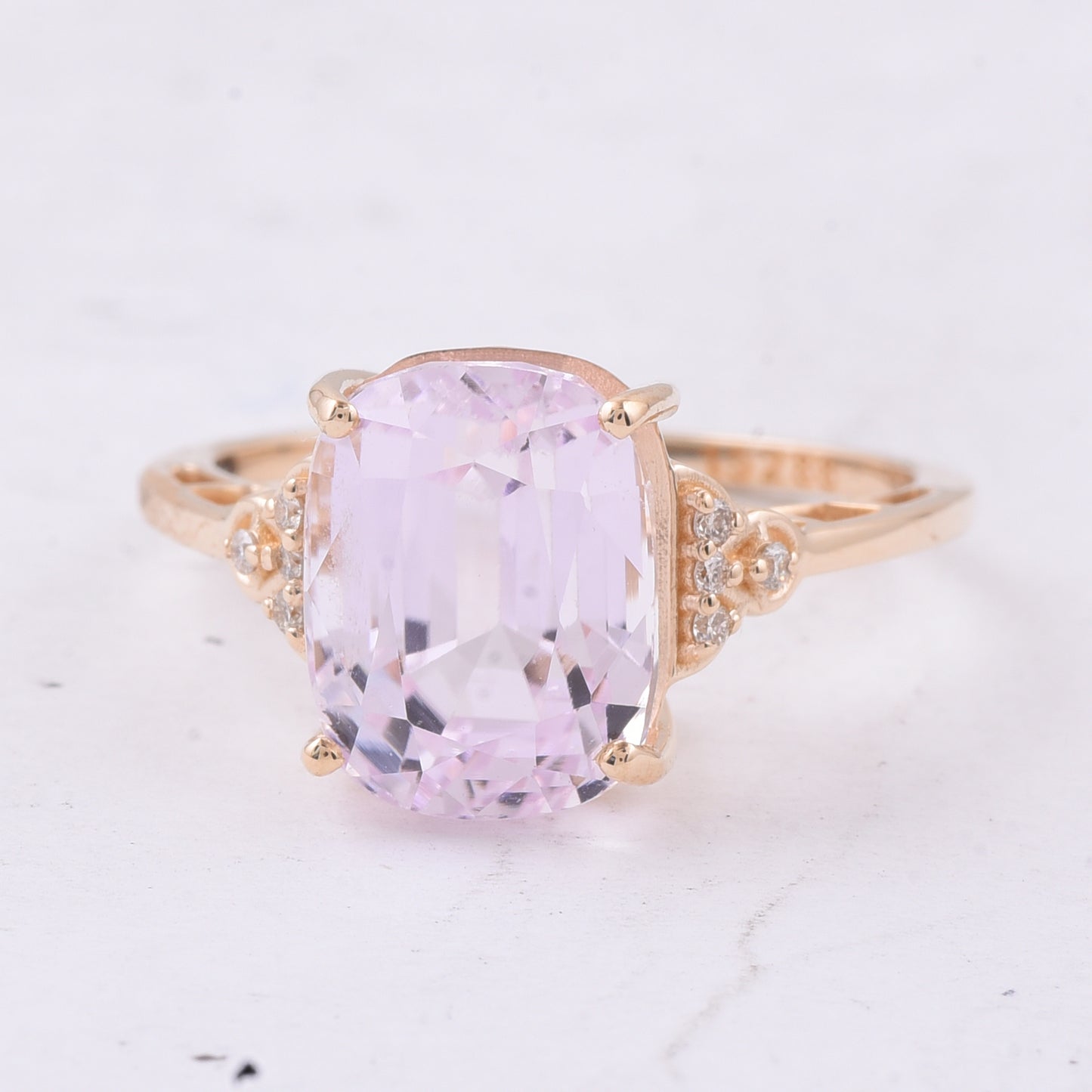 6.57 Ct Cushion Natural Kunzite 14K Gold Ring