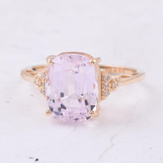 6.57 Ct Cushion Natural Kunzite 14K Gold Ring