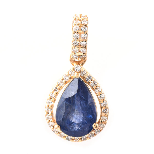 1.72 Ct Pear Mixed Cut Natural Sapphire 14K Gold Pendant