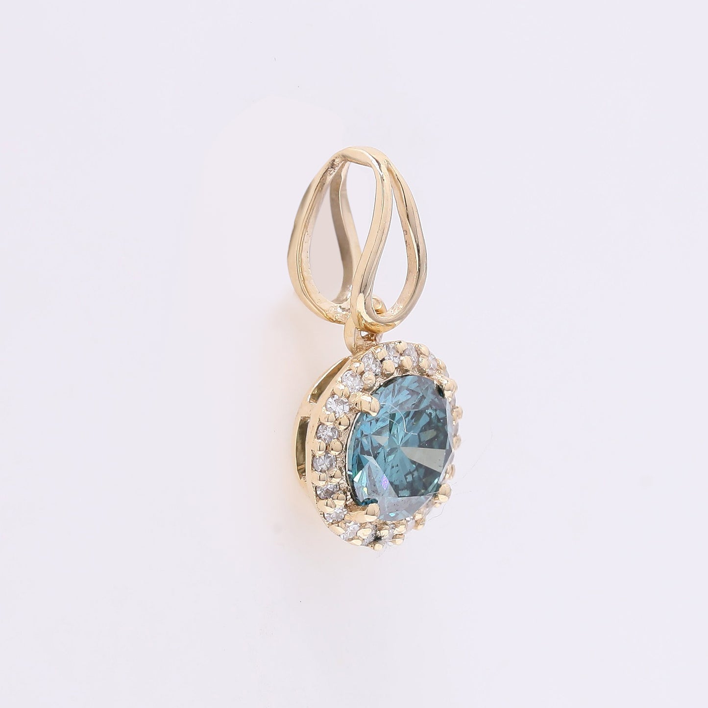 0.62 Ct Round Blue Diamond 14K Gold Pendant