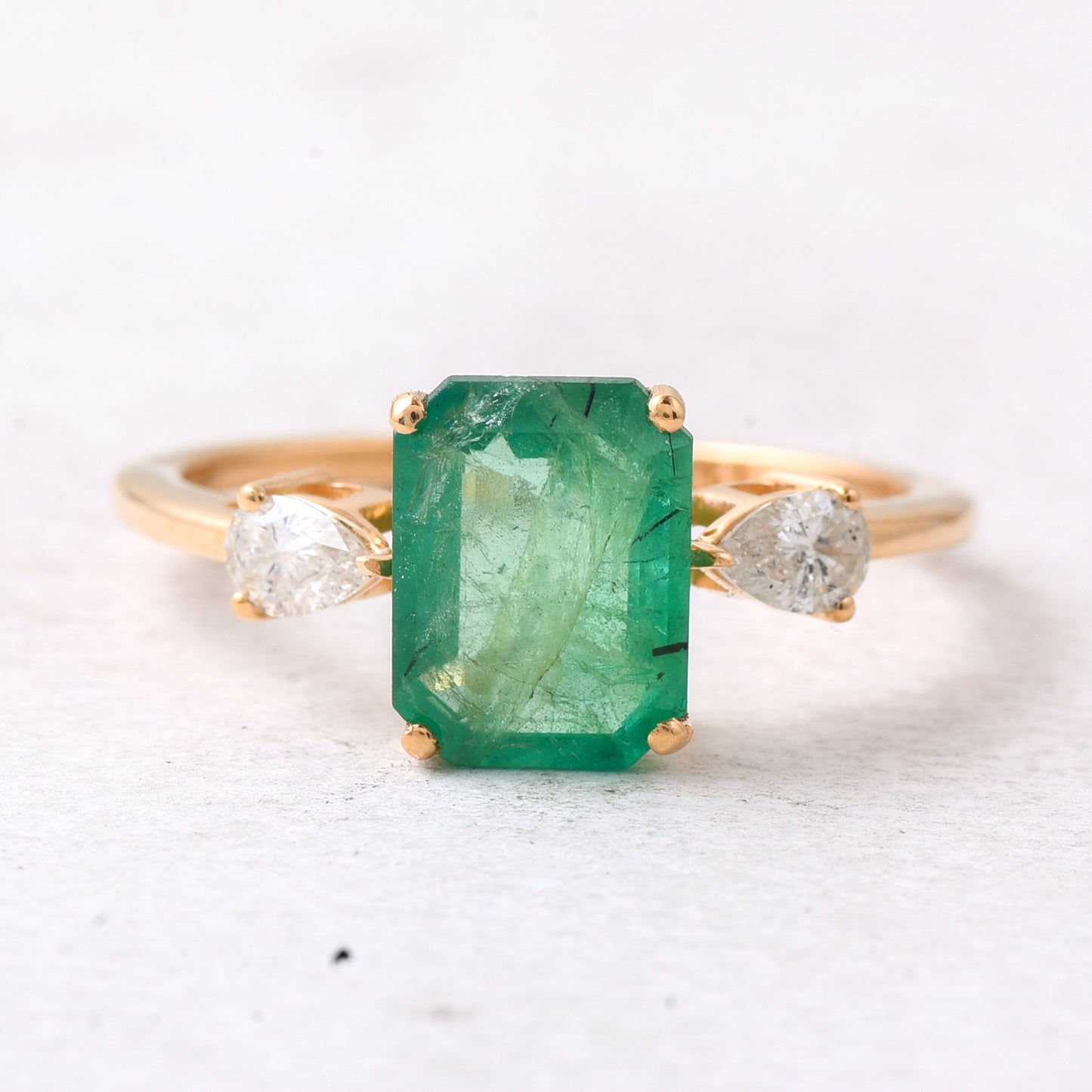 2.21 Ct Octagon Step Cut Natural Emerald 14K Gold Ring