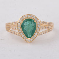 1.52 Ct Pear Emerald 9K Gold Ring