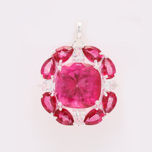 13.90 Ct Cushion Pink Topaz 925 Silver Pendant