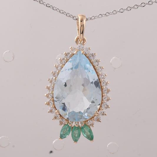 5.09 Ct Pear Aquamarine 9K Gold Pendant
