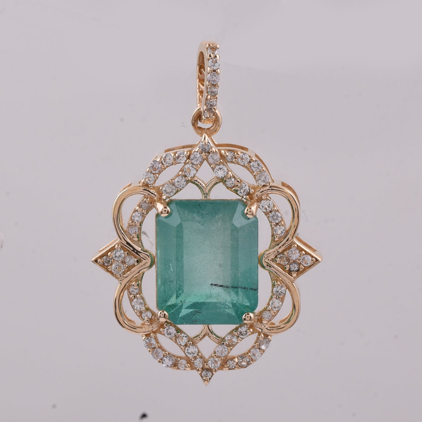 3.54 Ct Octagon Step Cut Natural Emerald 14K Gold Pendant