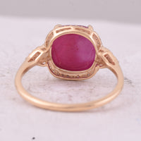 5.04 Ct Cushion Cabochon Cut Natural Ruby 14K Gold Ring