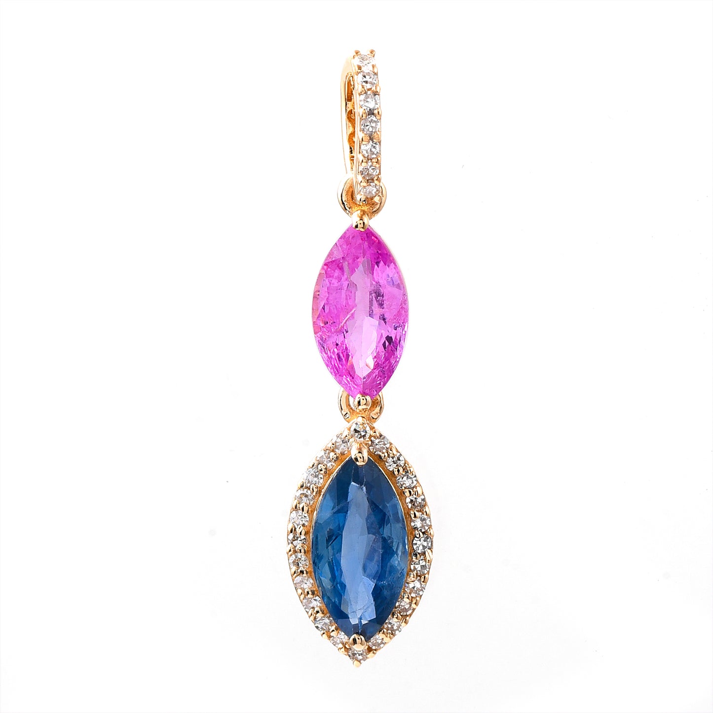 1.72 Ct Marquise Mixed Cut Natural Multi-Coloured Sapphire 14K Gold Pendant