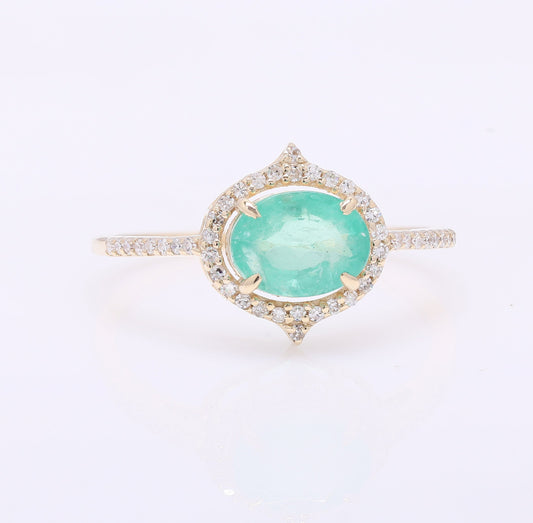 1.36 Ct Oval Mixed Cut Natural Emerald 14K Gold Ring