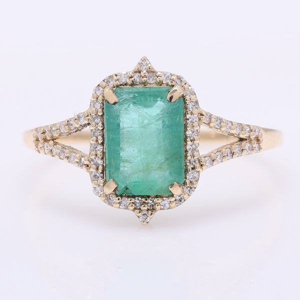 1.40 Ct Octagon Step Cut Natural Emerald 14K Gold Ring