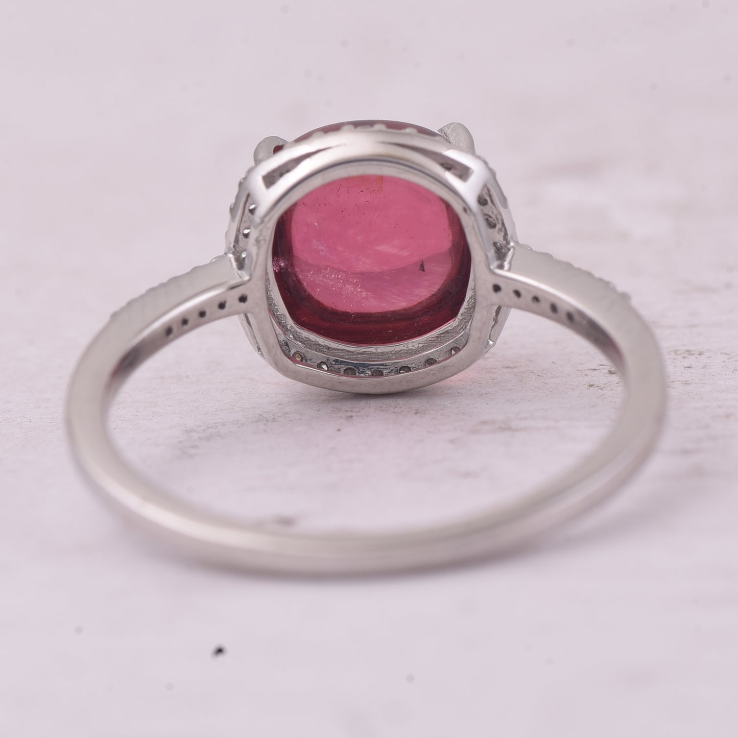 3.26 Ct Oval Cabochon Cut Natural Pink Tourmaline 950 Platinum Ring