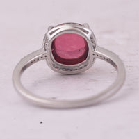 3.26 Ct Oval Cabochon Cut Natural Pink Tourmaline 950 Platinum Ring
