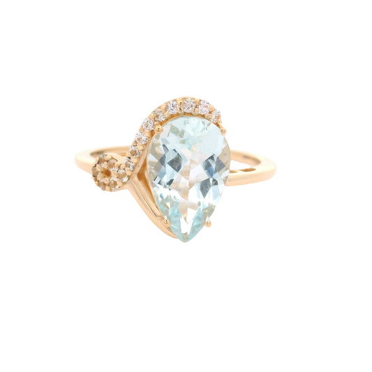 2.15 Ct Pear Aquamarine 14K Gold Ring