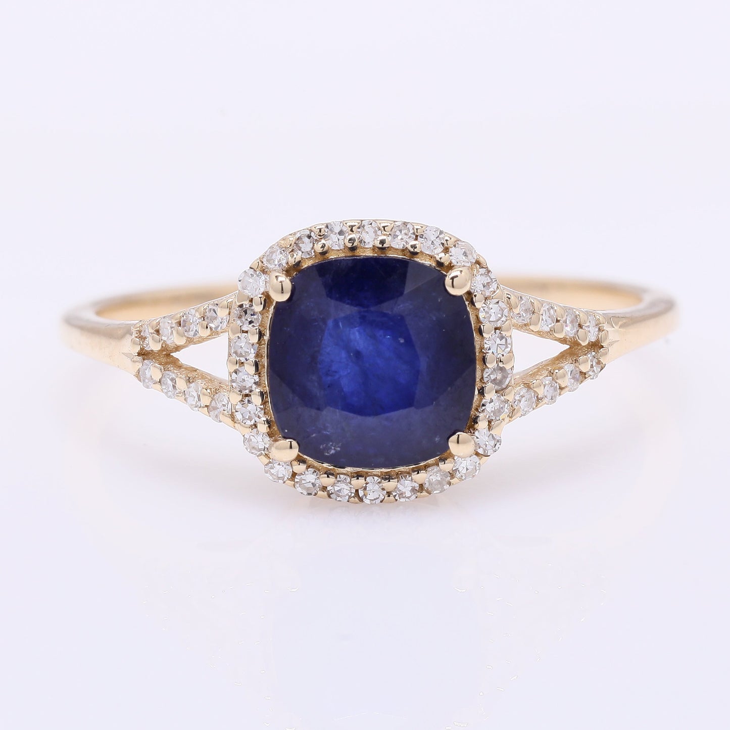 1.52 Ct Cushion Mixed Cut Natural Sapphire 14K Gold Ring