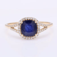 1.52 Ct Cushion Mixed Cut Natural Sapphire 14K Gold Ring