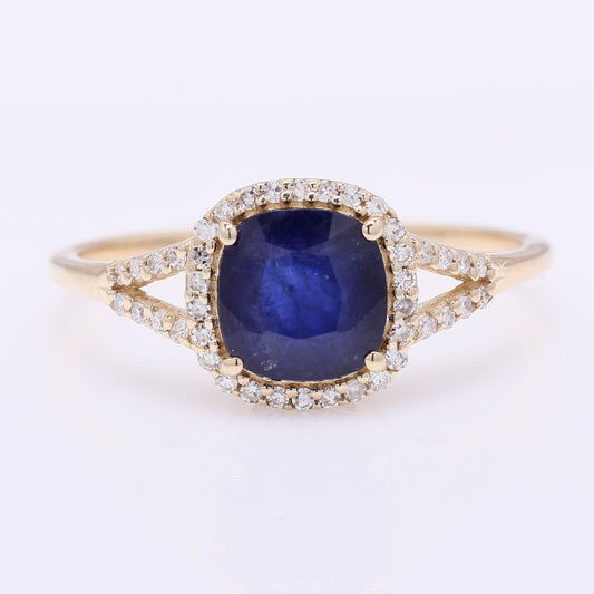 1.52 Ct Cushion Mixed Cut Natural Sapphire 14K Gold Ring