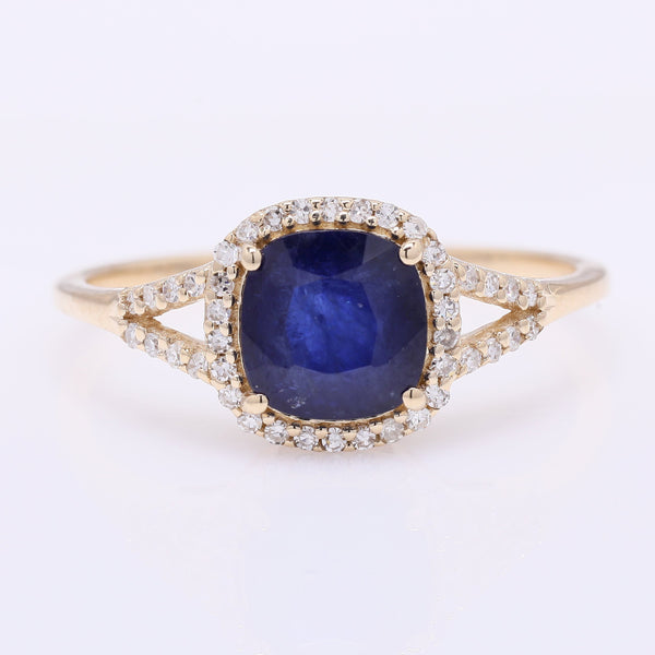 1.52 Ct Cushion Mixed Cut Natural Sapphire 14K Gold Ring