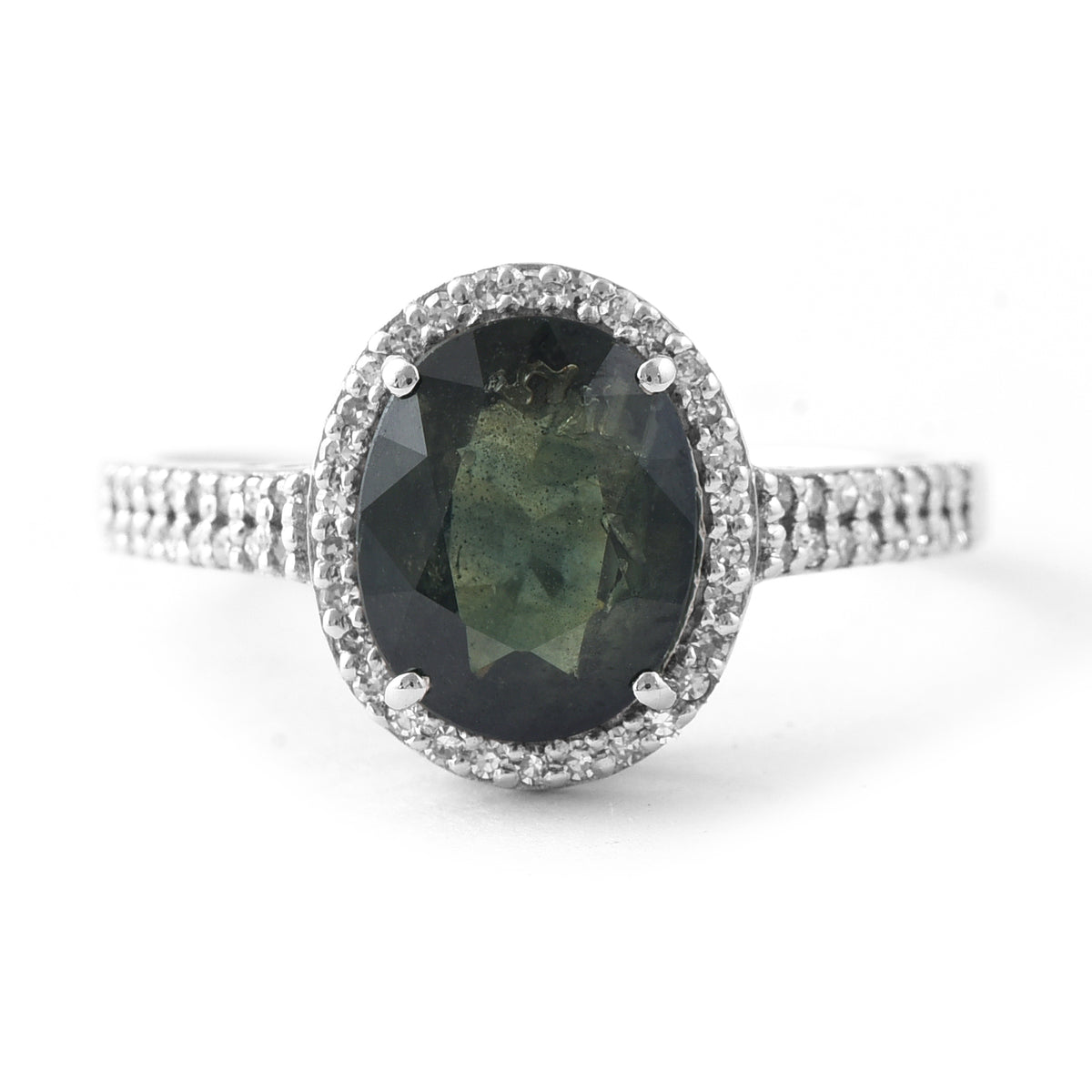 2.85 Ct Oval Mixed Cut Natural Green Sapphire 950 Platinum Ring