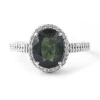 2.85 Ct Oval Mixed Cut Natural Green Sapphire 950 Platinum Ring