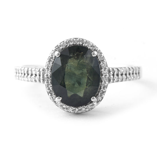 2.85 Ct Oval Mixed Cut Natural Green Sapphire 950 Platinum Ring