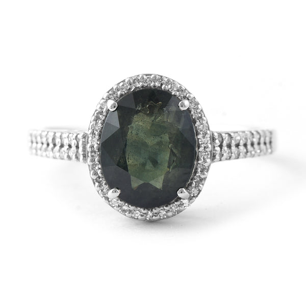2.85 Ct Oval Mixed Cut Natural Green Sapphire 950 Platinum Ring