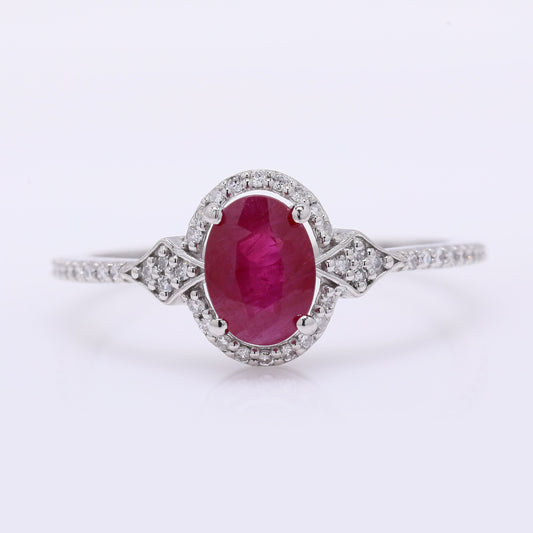 1.18 Ct Oval Mixed Cut Natural Ruby 950 Platinum Ring
