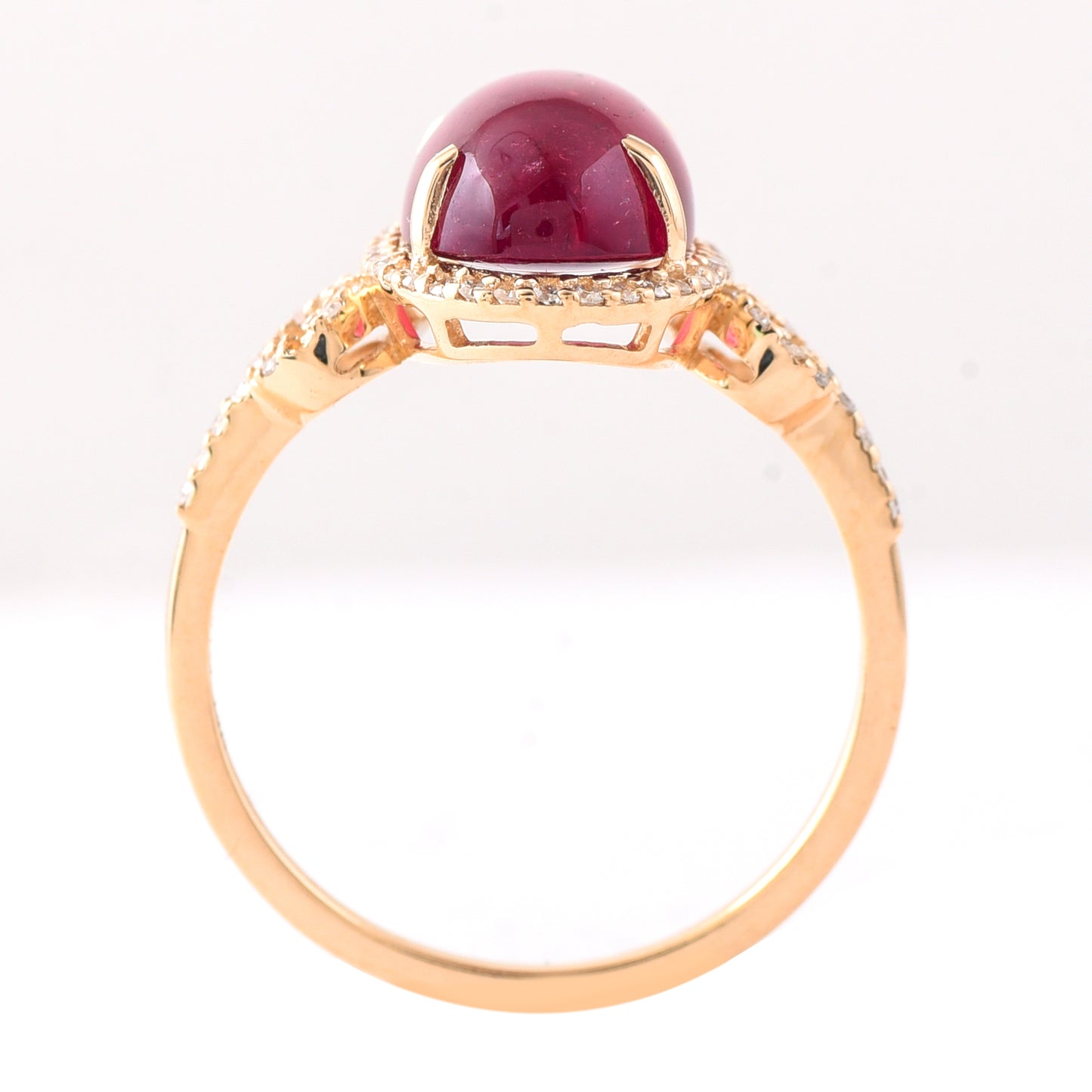 4.31 Ct Oval Cabochon Cut Natural Rubellite 14K Gold Ring