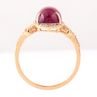 4.31 Ct Oval Cabochon Cut Natural Rubellite 14K Gold Ring