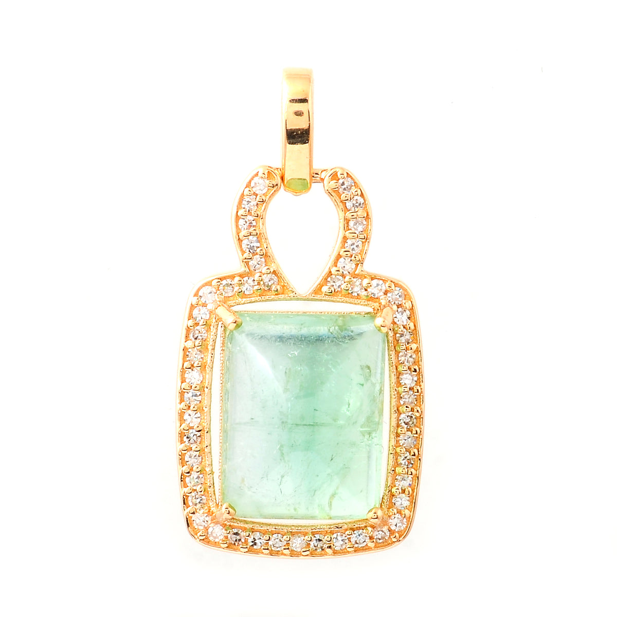 5.29 Ct Cushion Cabochon Cut Natural Tourmaline 14K Gold Pendant